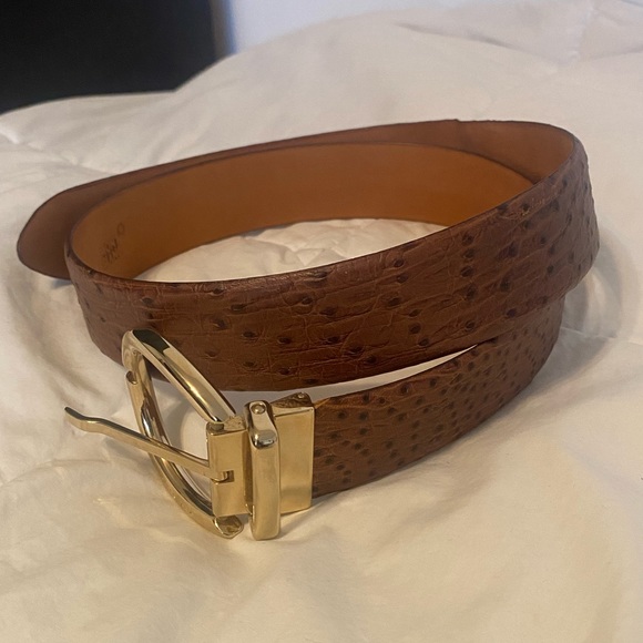 Montblanc Ostrich Pattern Gold Tone Buckle Belt - Picture 3 of 9